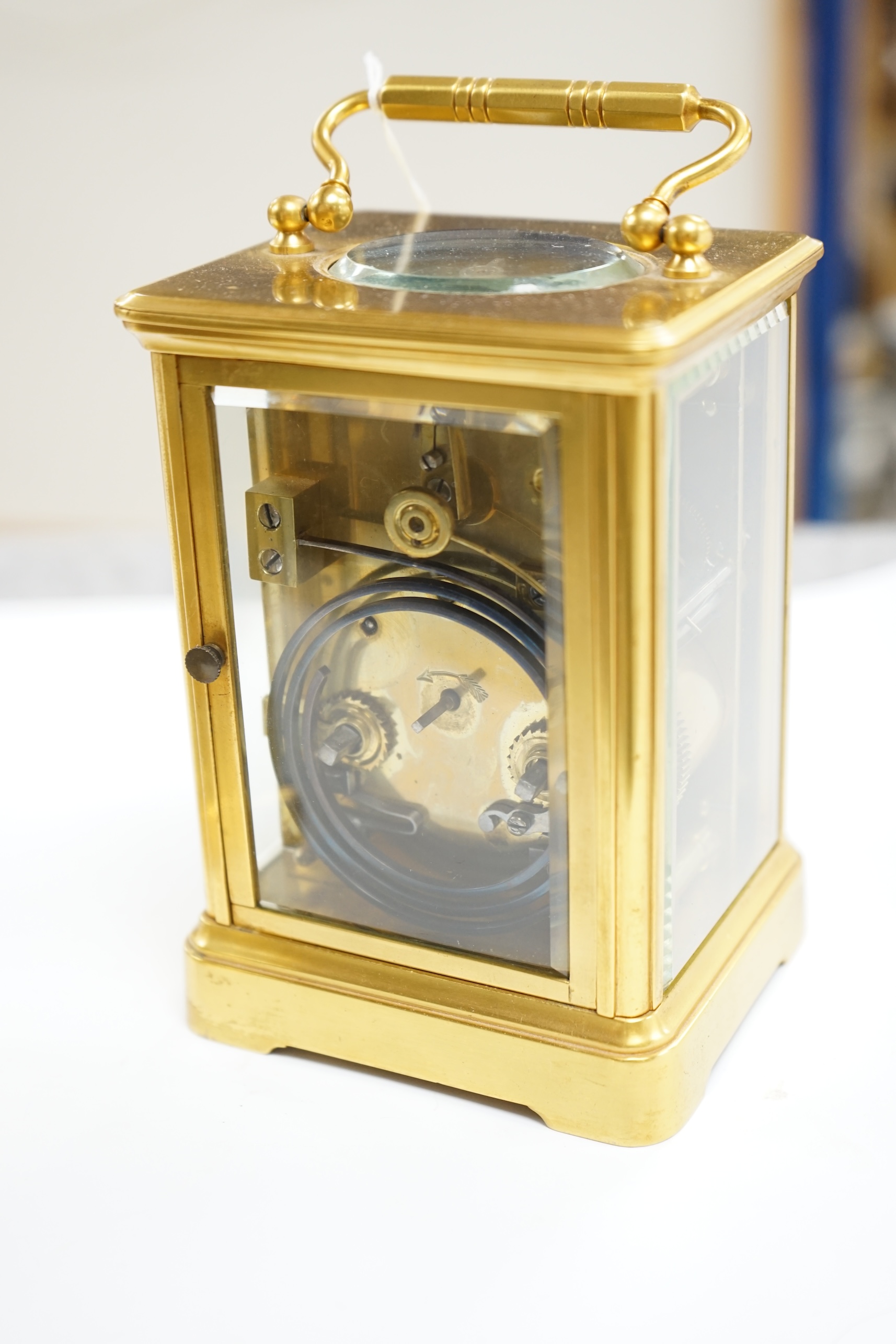 A French carriage clock and two other miniature carriage clocks, largest 13cm high. Condition - fair to good, not tested as working